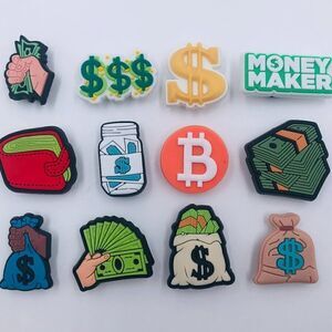 12pc Money Shoe Charms - Cash Dollars Croc Accessories
